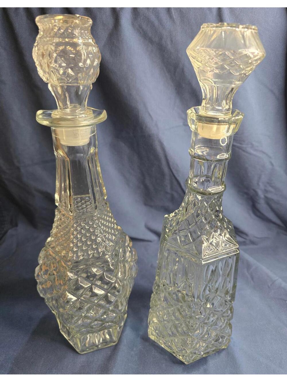 PAIR of Vintage Gorgeous Diamond Cut Anchor Hawking Decanters